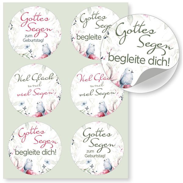 Produktbild des Artikels Aufkleber-Gruß-Karten: Gottes Segen zum Geburtstag, 4 Stück (Schreibwaren)