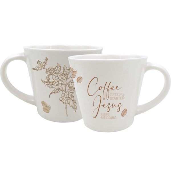 Tasse "Coffee gets me started Jesus keeps me going"