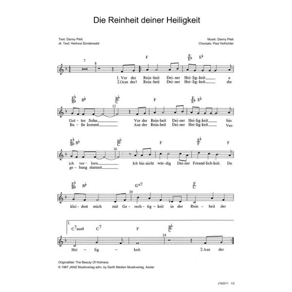 Produktbild des Artikels Die Reinheit deiner Heiligkeit / The Beauty Of Holiness (Noten - Download)