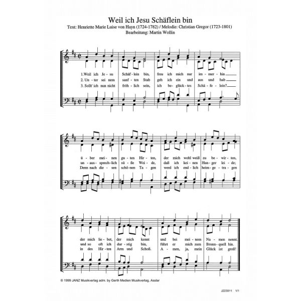 Produktbild des Artikels Weil ich Jesu Schäflein bin (Noten - Download)