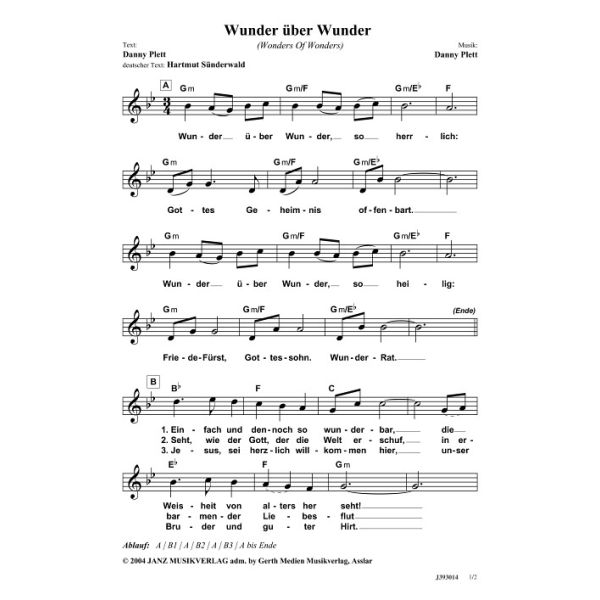 Produktbild des Artikels Wunder über Wunder / Wonder Of Wonders (Noten - Download)