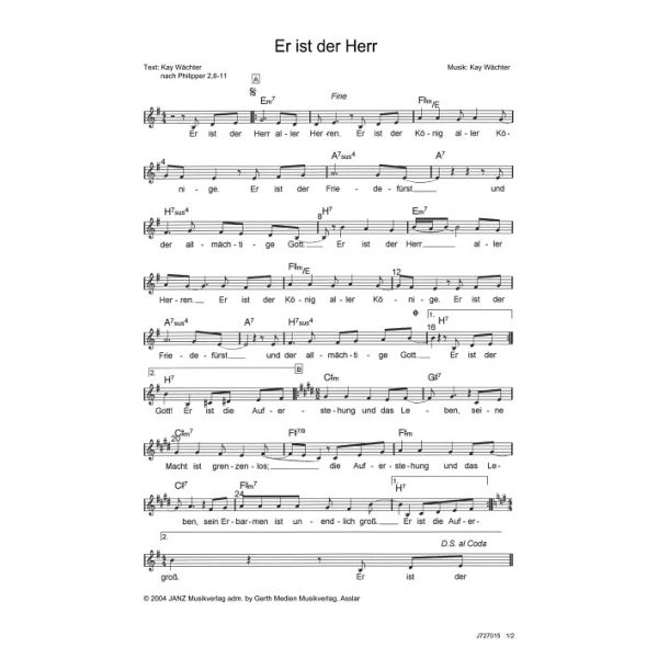 Produktbild des Artikels Er ist der Herr (Noten - Download)