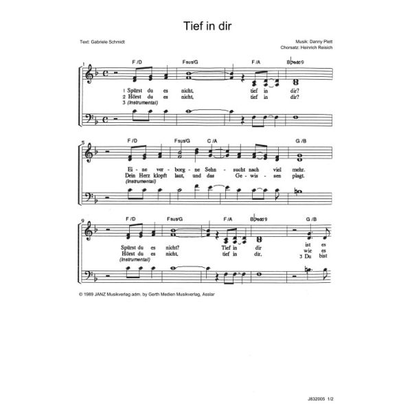 Produktbild des Artikels Tief in dir (Noten - Download)