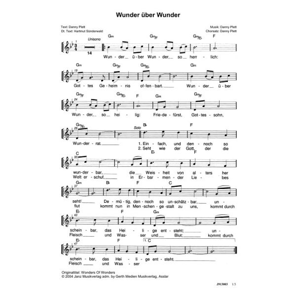 Produktbild des Artikels Wunder über Wunder / Wonder Of Wonders (Noten - Download)