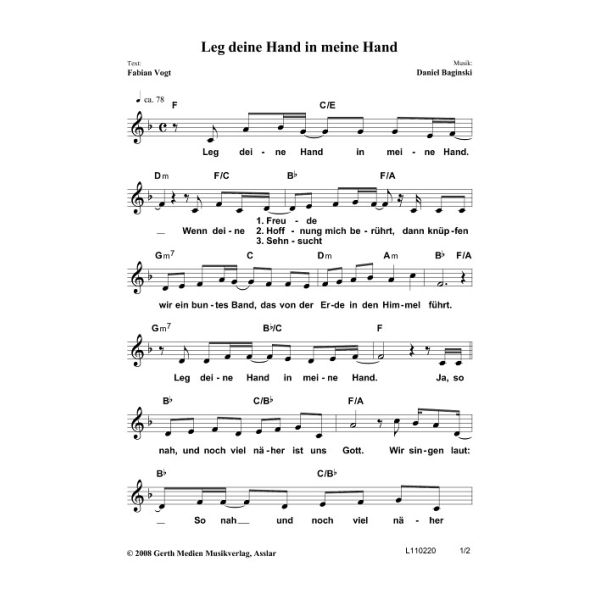 Produktbild des Artikels Leg deine Hand in meine Hand (Noten - Download)