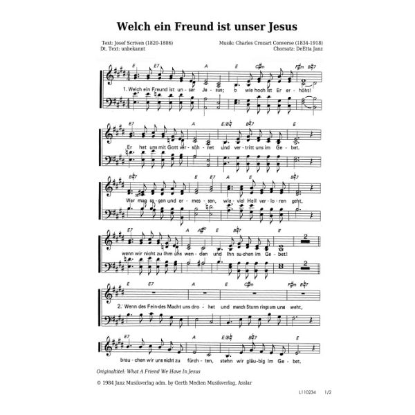 Produktbild des Artikels Welch ein Freund ist unser Jesus / What A Friend We Have In Jesus (Noten - Download)
