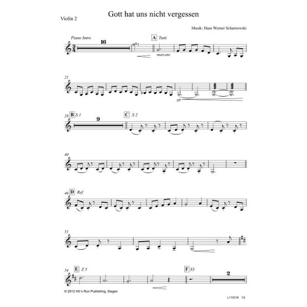 Produktbild des Artikels Gott hat uns nicht vergessen (Violine 2) (Noten - Download)