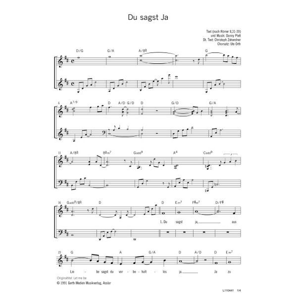 Produktbild des Artikels Du sagst ja / Let me be (Noten - Download)
