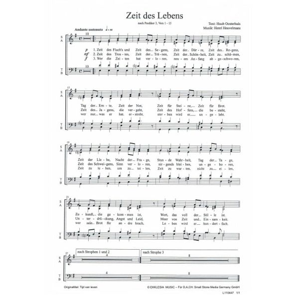 Produktbild des Artikels Zeit des Lebens / Tijd van leven (Noten - Download)