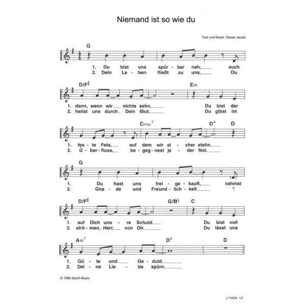Produktbild des Artikels Niemand ist so wie du (Noten - Download)