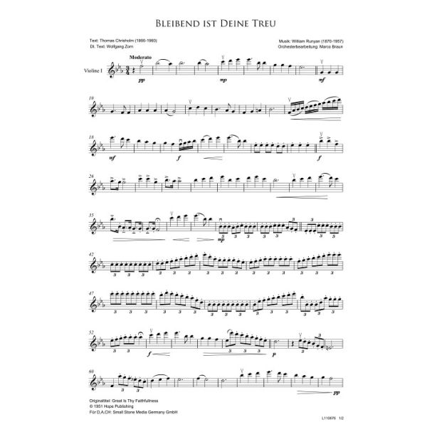 Produktbild des Artikels Bleibend ist deine Treu / Great is thy Faithfulness (Violine I) (Noten - Download)