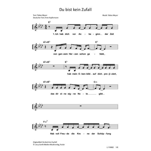 Produktbild des Artikels Du bist kein Zufall / Du bisch kei Zuefall (Noten - Download)