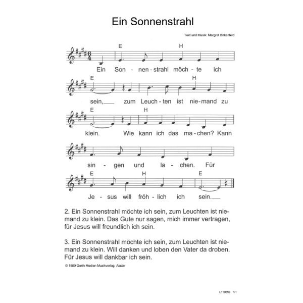 Produktbild des Artikels Ein Sonnenstrahl (Noten - Download)