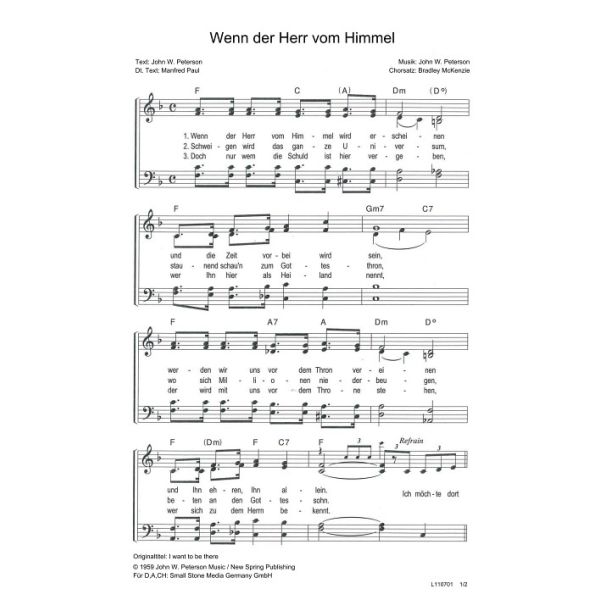 Produktbild des Artikels Wenn der Herr vom Himmel / I want to be there (Noten - Download)