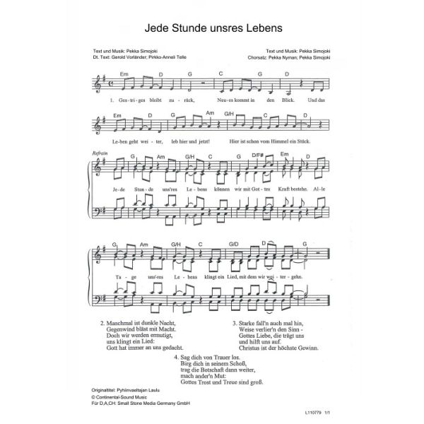 Produktbild des Artikels Jede Stunde unsres Lebens / Pyhiinvaeltajan Laulu (Noten - Download)