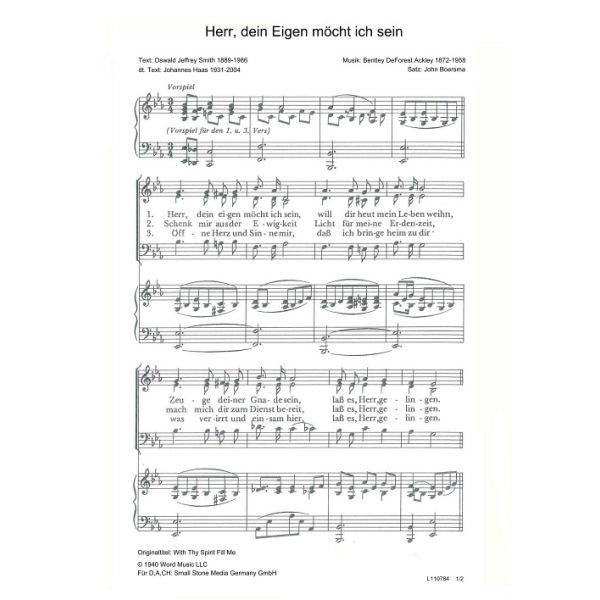 Produktbild des Artikels Herr, dein Eigen möcht ich sein / With Thy Spirit Fill Me (Noten - Download)