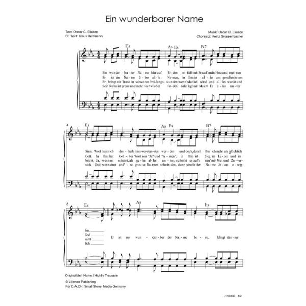 Produktbild des Artikels Ein wunderbarer Name / Name I Highly Treasure (Noten - Download)