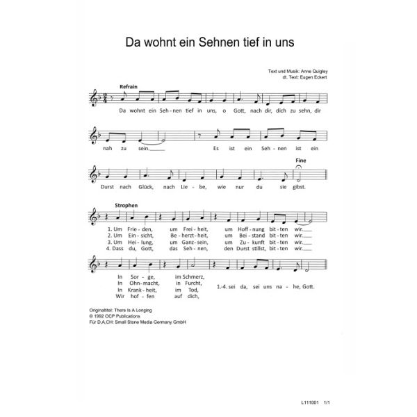 Produktbild des Artikels Da wohnt ein Sehnen tief in uns / There Is A Longing (Noten - Download)