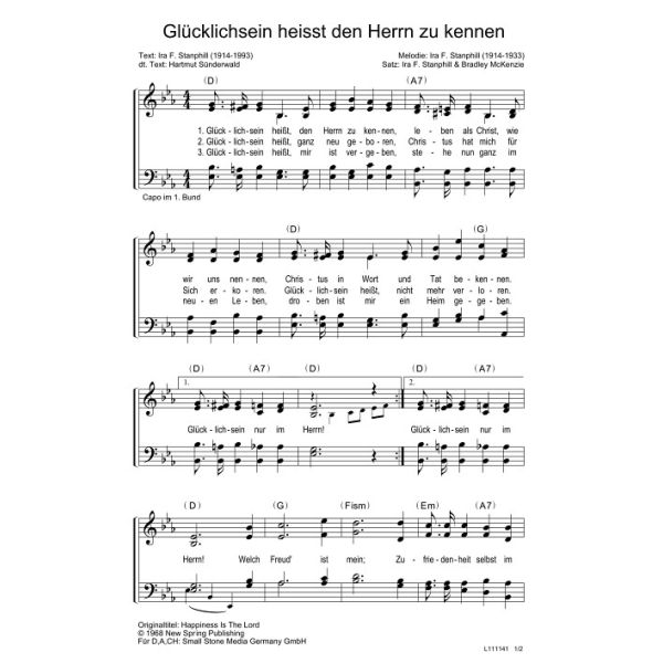 Produktbild des Artikels Glücklichsein heisst den Herrn zu kennen / Happiness is the Lord (Noten - Download)