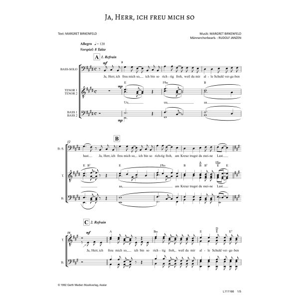 Produktbild des Artikels Ja, Herr, ich freu mich so (Noten - Download)