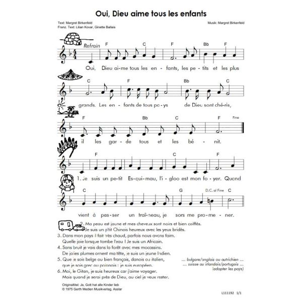 Produktbild des Artikels Oui, Dieu aime tous les enfants / Ja, Gott hat alle Kinder lieb (Noten - Download)