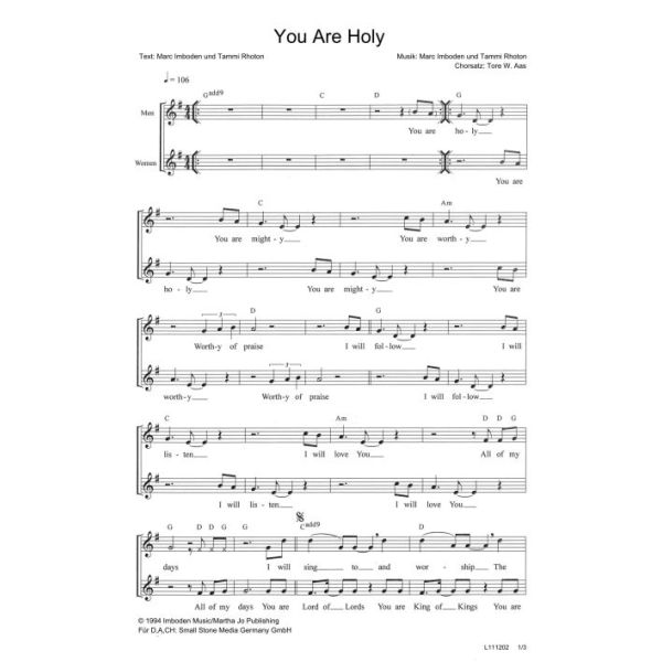 Produktbild des Artikels You Are Holy (Noten - Download)