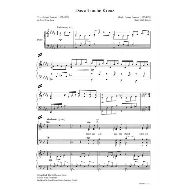 Produktbild des Artikels Das alt rauhe Kreuz / The Old Rugged Cross (Noten - Download)