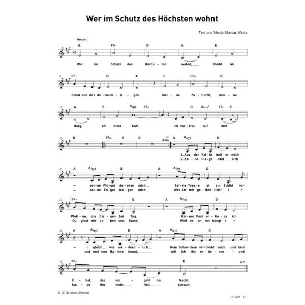 Produktbild des Artikels Wer im Schutz des Höchsten wohnt (Noten - Download)