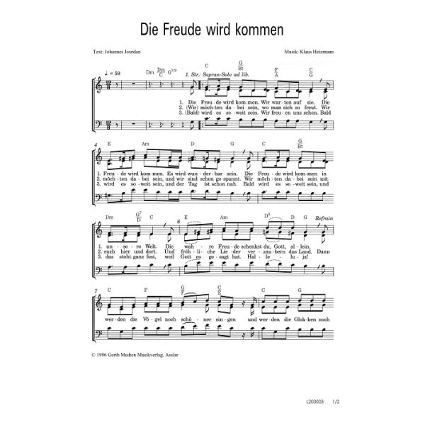 Produktbild des Artikels Die Freude wird kommen (Noten - Download)