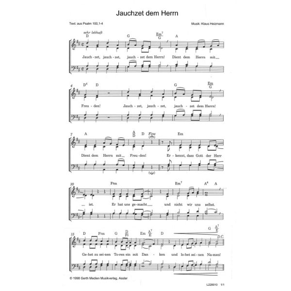Produktbild des Artikels Jauchzet dem Herrn (Noten - Download)