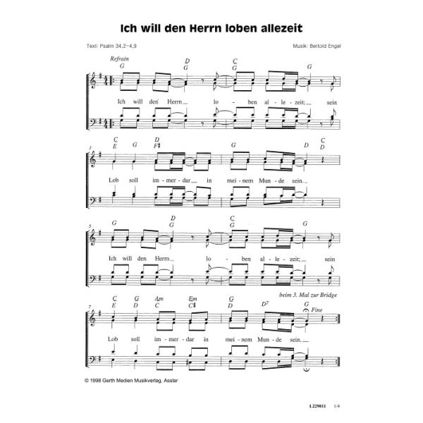 Produktbild des Artikels Ich will den Herrn loben allezeit (Noten - Download)