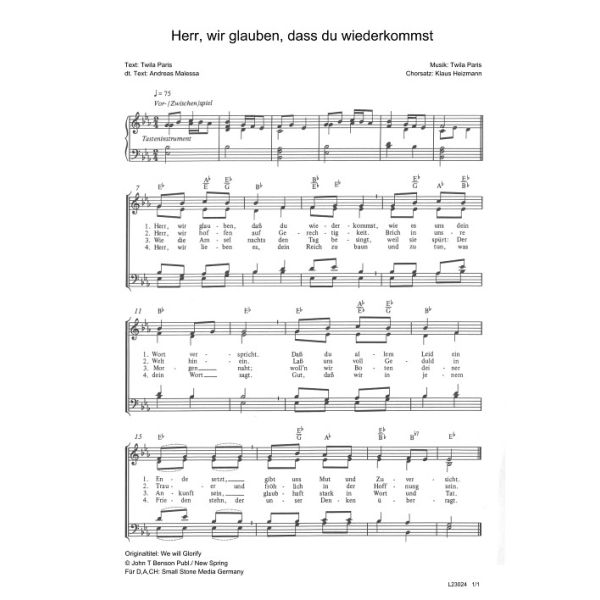 Produktbild des Artikels Herr, wir glauben, dass du wiederkommst / We will Glorify (Noten - Download)