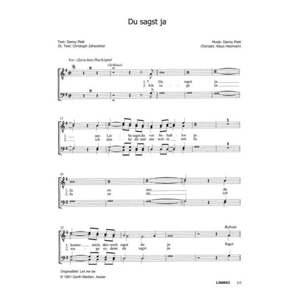 Produktbild des Artikels Du sagst ja / Let me be (Noten - Download)