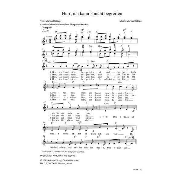 Produktbild des Artikels Herr, ich kanns nicht begreifen / Herr, i chas nid begriffe (Noten - Download)