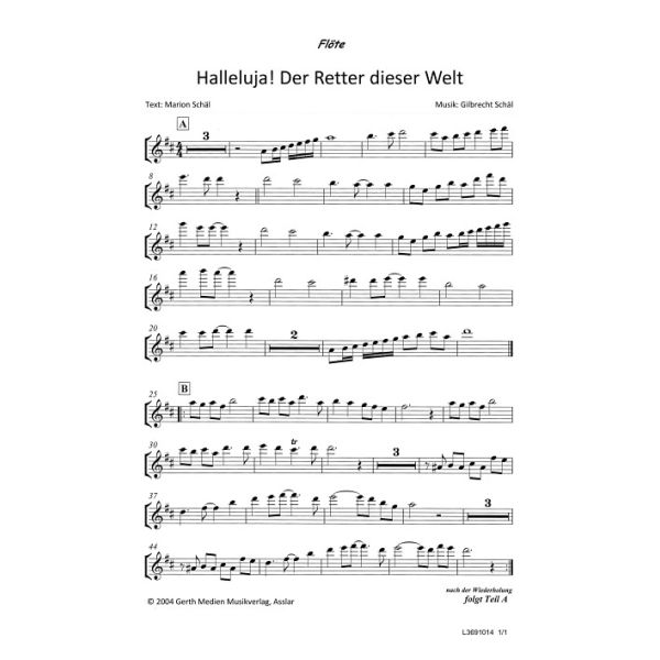 Produktbild des Artikels Halleluja! Der Retter dieser Welt ist da (Flöte) (Noten - Download)