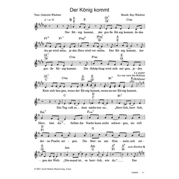 Produktbild des Artikels Der König kommt (Noten - Download)