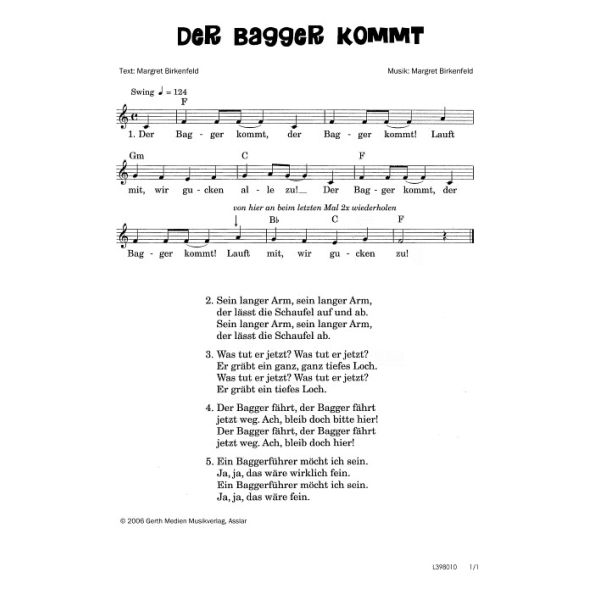 Produktbild des Artikels Der Bagger kommt (Noten - Download)