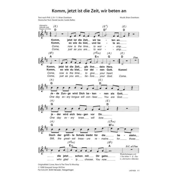 Produktbild des Artikels Komm, jetzt ist die Zeit wir beten an / Come Now Is The Time To Worship (Noten - Download)