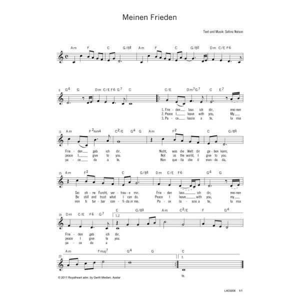 Produktbild des Artikels Meinen Frieden (Noten - Download)