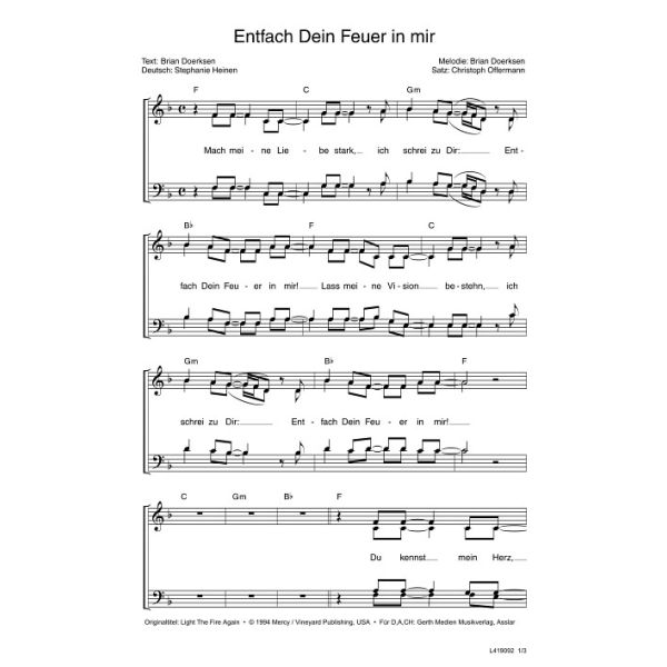Produktbild des Artikels Entfach dein Feuer in mir / Light The Fire Again (Noten - Download)