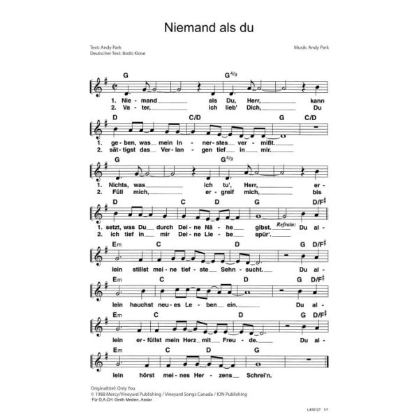 Produktbild des Artikels Niemand als du / Only you (Noten - Download)