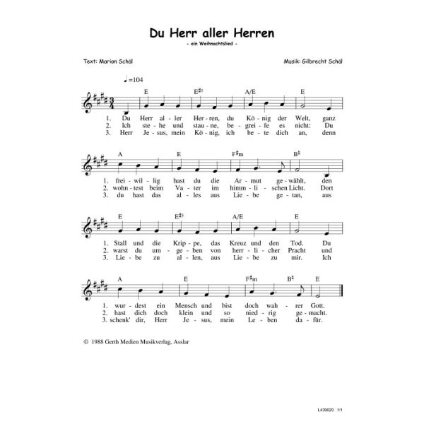 Produktbild des Artikels Du Herr aller Herren (Noten - Download)