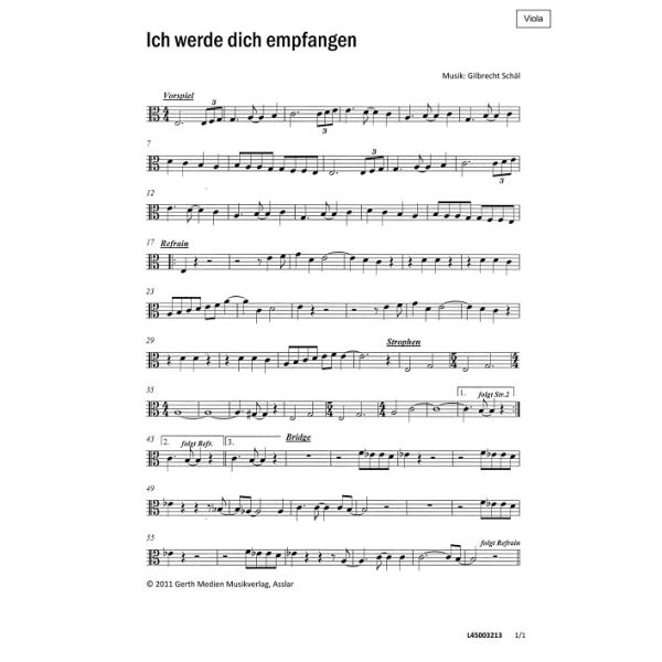 Produktbild des Artikels Ich werde dich empfangen (Viola) (Noten - Download)