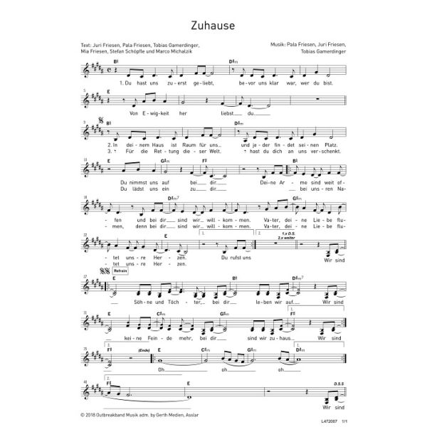Produktbild des Artikels Zuhause (Noten - Download)