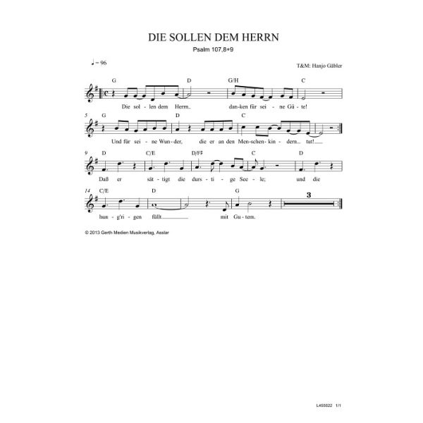 Produktbild des Artikels Die sollen dem Herrn danken (Noten - Download)