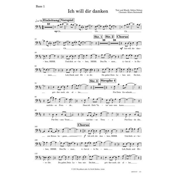 Produktbild des Artikels Ich will dir danken (Bass 1) (Noten - Download)