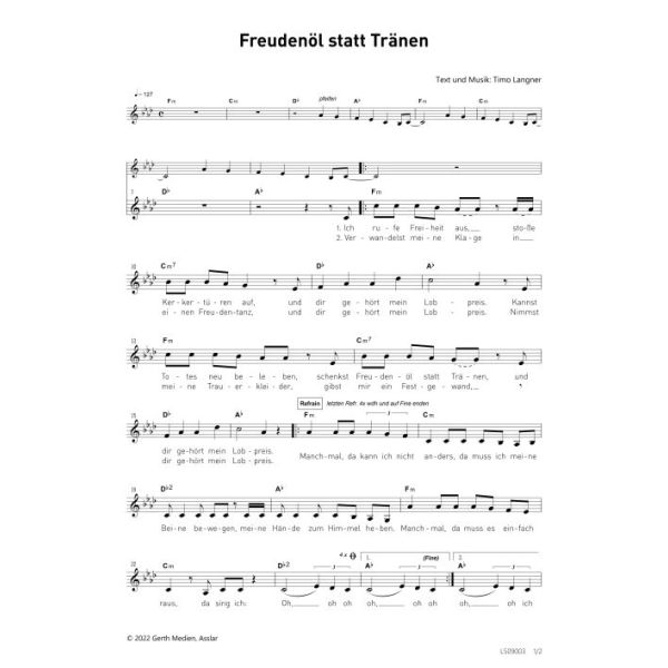 Produktbild des Artikels Freudenöl statt Tränen (Noten - Download)