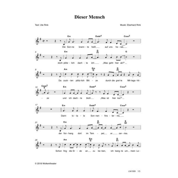 Produktbild des Artikels Dieser Mensch (Noten - Download)