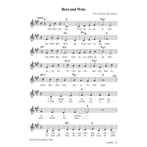 Produktbild des Artikels Brot und Wein (Noten - Download)