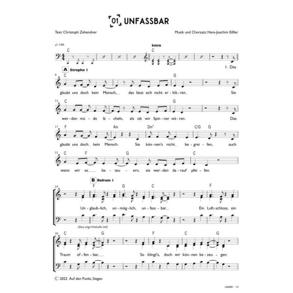 Produktbild des Artikels Unfassbar (Chor) (Noten - Download)